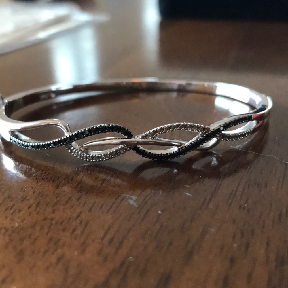 Black diamond bangle bracelet 1/3ct round cut SS